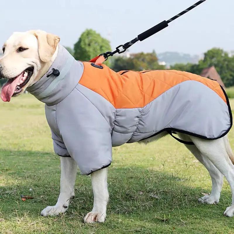 Dog coat waterproof quilted orange-gray winter jacket for medium to large dogs