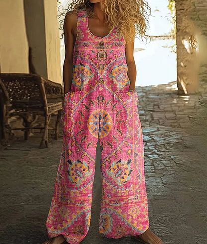 Mono de Moda Floral para Mujer con Bolsillos y Chaleco