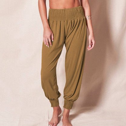 Pantalones informales sueltos de mujer de yoga deportivos de color liso con puño en el tobillo