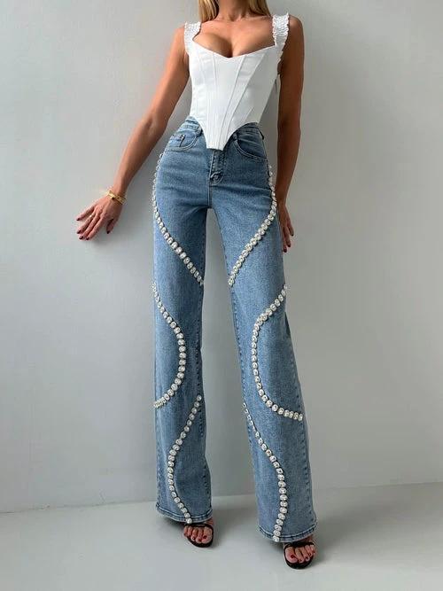 Loose Straight Leg Jeans And Fashionable Casual Pants With A Rhine by JeansDenim.Store