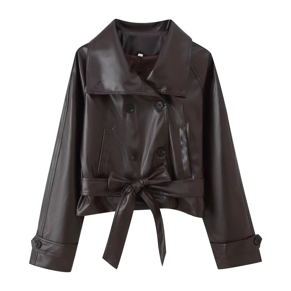 AdTec Trendy Wild two-color leather coat with double-breasted front and waist belt