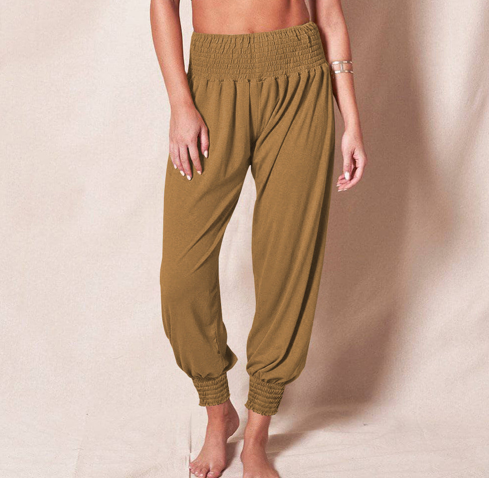 Pantalones informales sueltos de mujer de yoga deportivos de color liso con puño en el tobillo