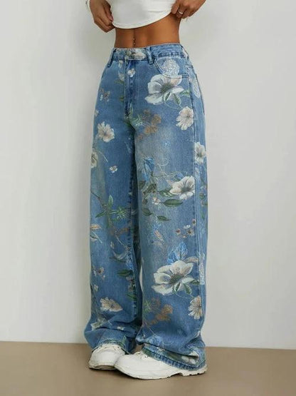 Printed Wide Leg Jeans by JeansDenim.Store