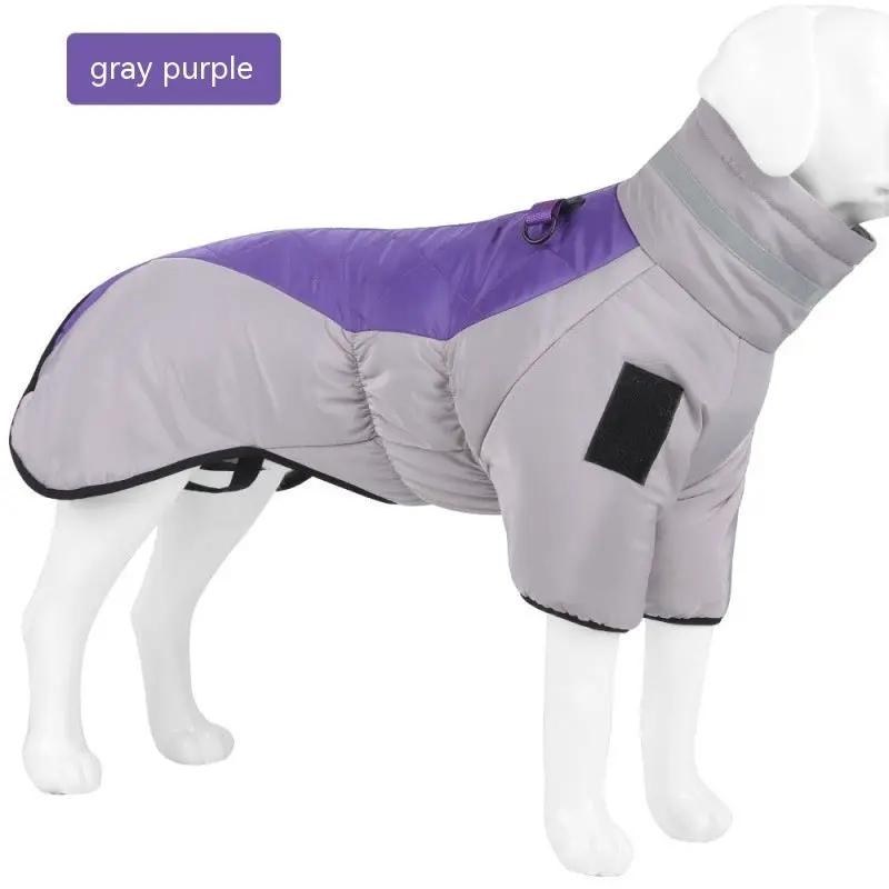 Winter dog coat by AdTec; waterproof thickened vest in gray and purple for medium/large dogs