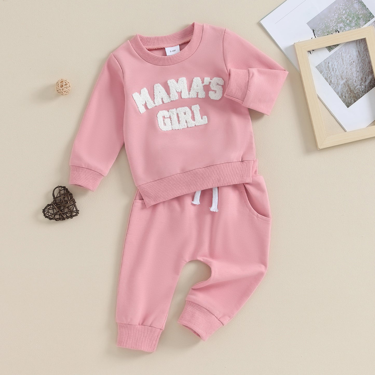 Baby Girl Solid Color Letters Embroidered Sweater Long Sleeve Trousers Suit