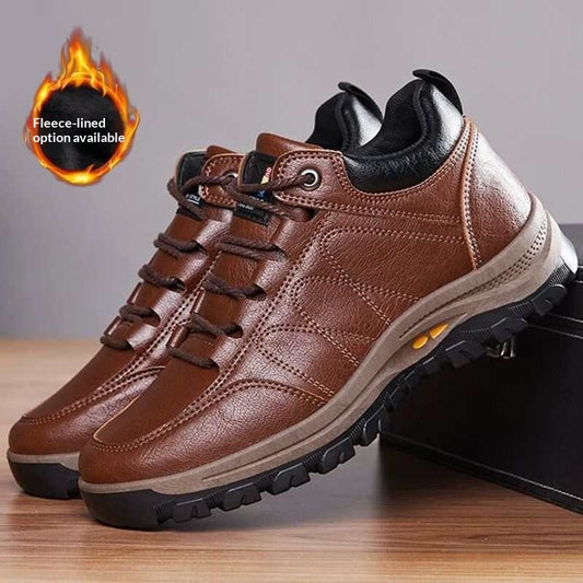 Men's Soft-soled Non-slip Cotton Leather Shoes for Winter, brown leather, AdTec