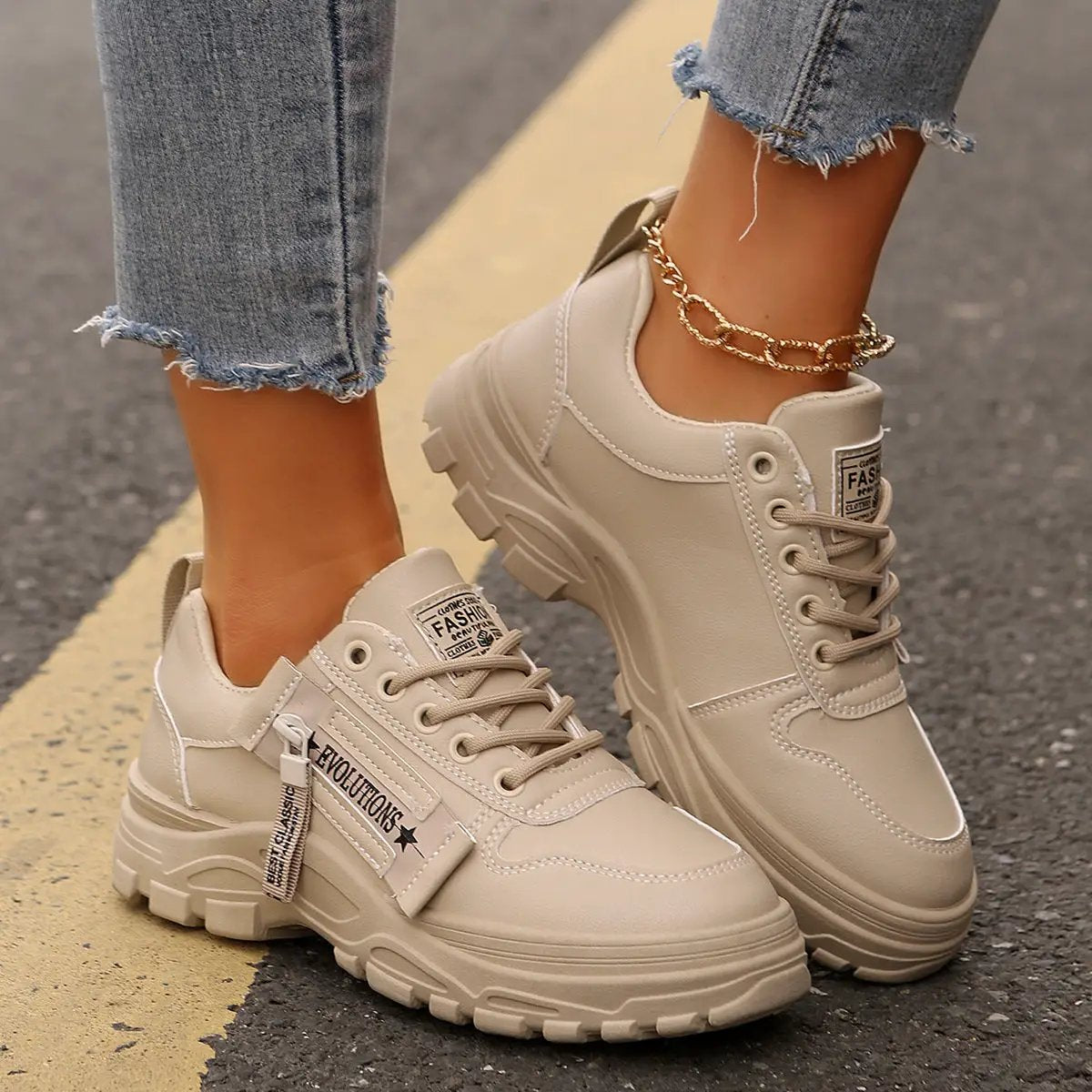 Lace-up sneakers by AdTec with side-zip and chunky beige sole