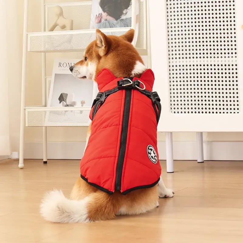 Dog coat red cotton-padded warm outerwear for cold weather
