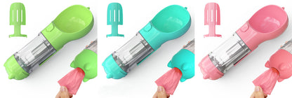 Botella de agua para mascotas, comedero, bolsa de basura, almacenamiento, portátil, para viajes al aire libre, 3 en 1