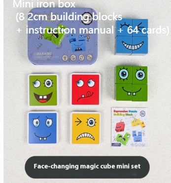 Jouet en Bois Expressions Cubes Magiques en Bois Blocs de Construction Motif Visage Jouets Éducatifs Montessori Puzzles Blocs à Assortir en Bois