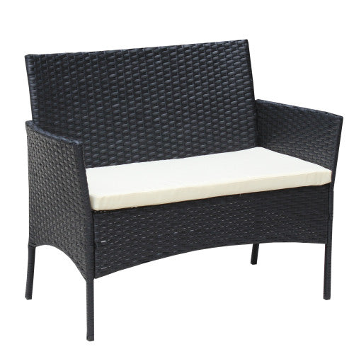 Ensemble de meubles de patio 4 pièces en rotin, salon de jardin extérieur avec coussins, canapé en osier, coussin beige
