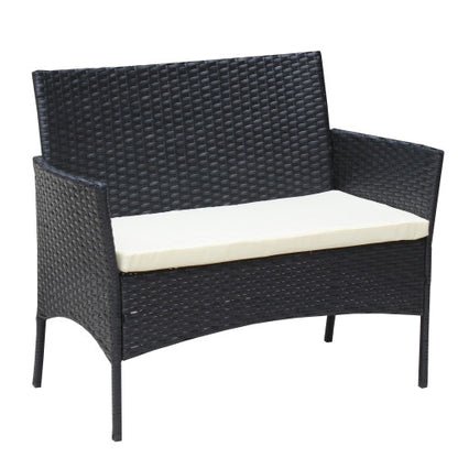Ensemble de meubles de patio 4 pièces en rotin, salon de jardin extérieur avec coussins, canapé en osier, coussin beige