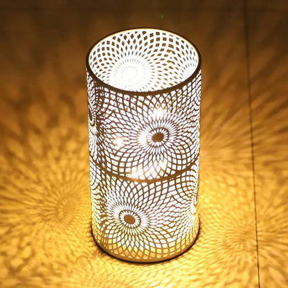 Battery Powered Table Lamps set of 2 by JHY DESIGN with perforated cylindrical metal shade