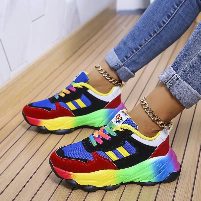 Pumps Women's colorful front-lace sneakers, pair with thick rainbow sole AdTec
