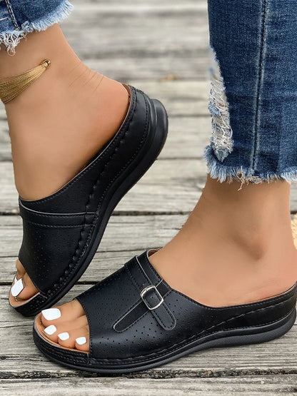 Shoes Casual Comfort Buckle Strap Sandals, black leather with buckle strap, true to size
