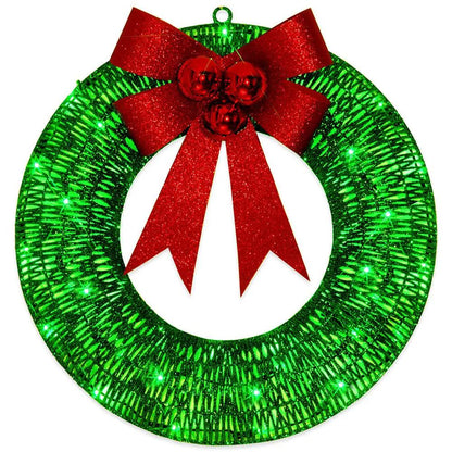 Christmas wreath by AdTec, 50cm green luminous LED wreath with red glitter bow for front door decor
