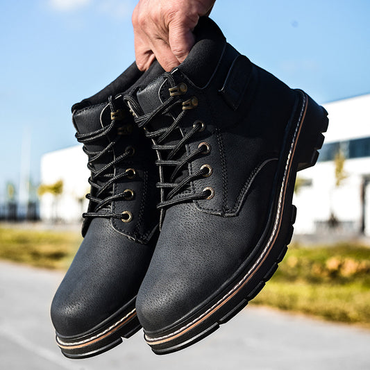 Deodorant And Lightweight Super Work Shoes AdTec black safety boots with leather upper and rugged tread, pair.