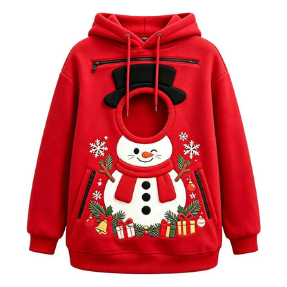 Pet Christmas 3D Printed Hooded Pullover Sweatshirt in red by AdTec with snowman graphic