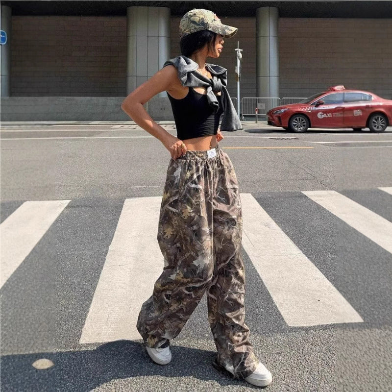 Pantalones casuales adelgazantes de hip hop, retro, de calle, con múltiples bolsillos, camuflaje, cargo, para mujer, Y2k, hip-hop, cargo, grunge, holgados