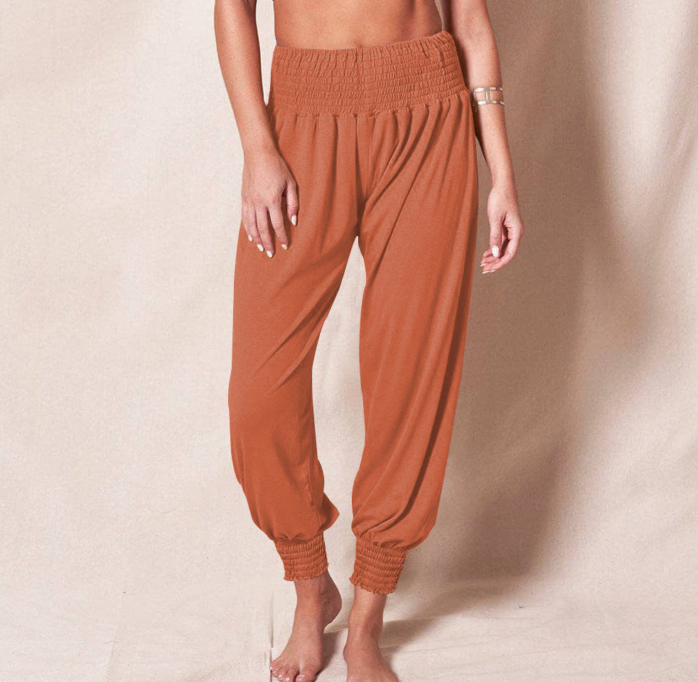 Pantalones informales sueltos de mujer de yoga deportivos de color liso con puño en el tobillo
