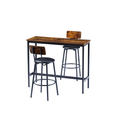 Ensemble table de bar avec 2 tabourets de bar, assise en PU souple avec dossier, marron rustique