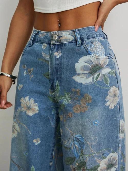 Printed Wide Leg Jeans by JeansDenim.Store