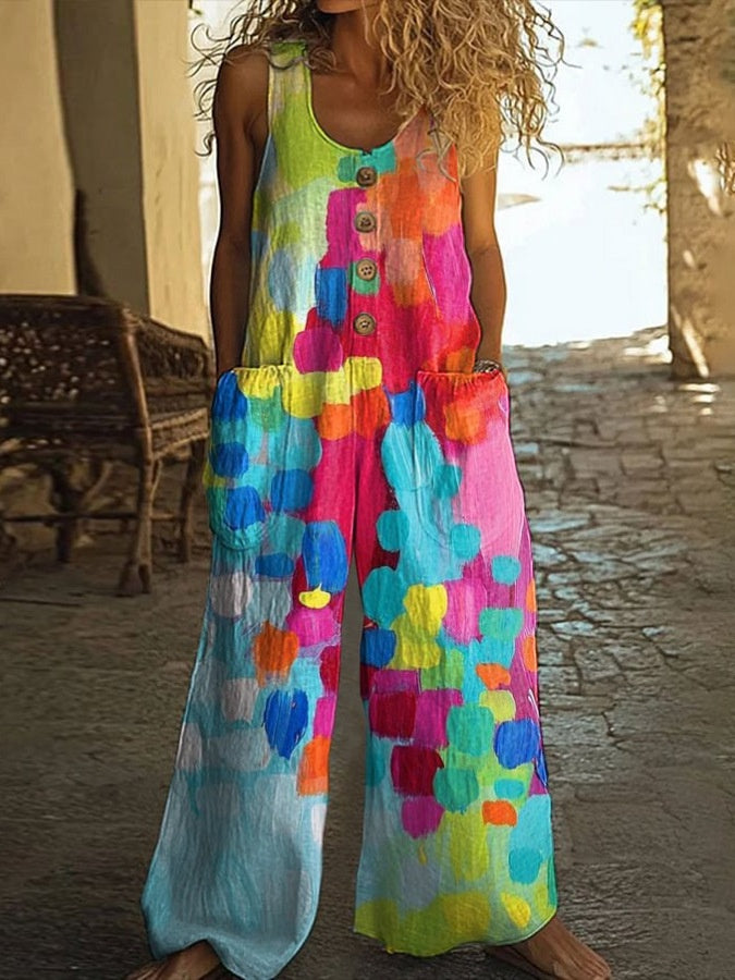 Mono de Moda Floral para Mujer con Bolsillos y Chaleco