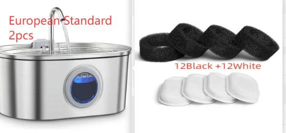 AdTec Water Feeder stainless steel pet water dispenser with replacement filters (12 black, 12 white)