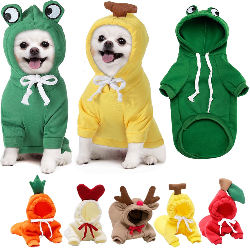 Ropa bonita con diseño de frutas para perros pequeños, sudaderas con capucha, ropa de invierno cálida de forro polar para mascotas, disfraz para cachorros y gatos, abrigo para chihuahua francés.