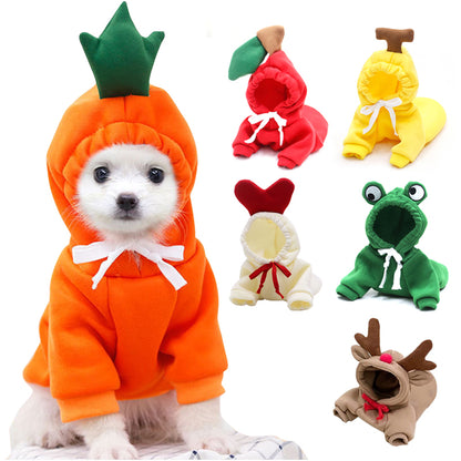 Ropa bonita con diseño de frutas para perros pequeños, sudaderas con capucha, ropa de invierno cálida de forro polar para mascotas, disfraz para cachorros y gatos, abrigo para chihuahua francés.