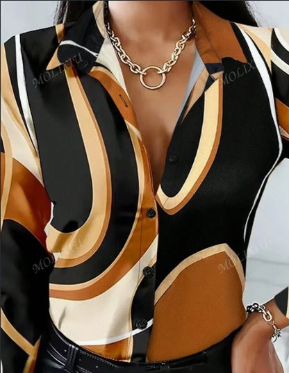 Camisa informal a cuadros holgada de manga larga de primavera-verano para mujer