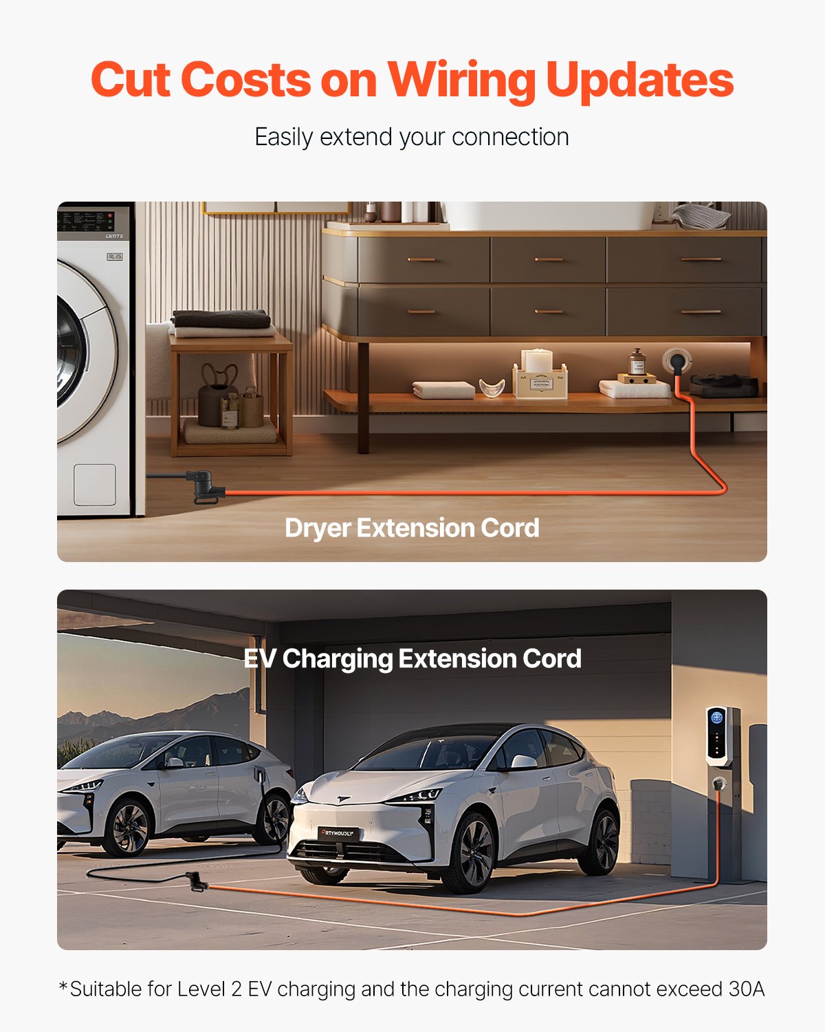 Rallonge de sèche-linge 25 pieds, 4 broches, NEMA 14-30P vers 14-30R, 30 A