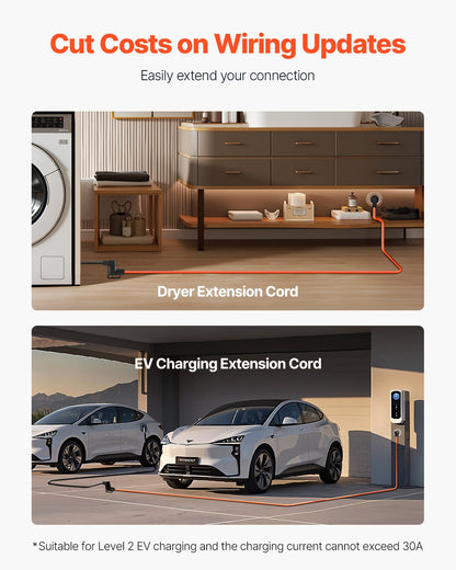 Rallonge de sèche-linge 25 pieds, 4 broches, NEMA 14-30P vers 14-30R, 30 A