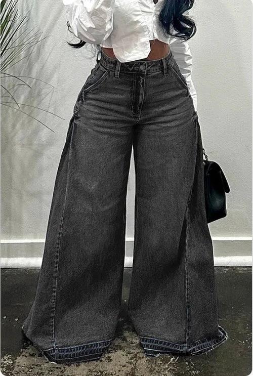 Loose Wide Leg Jeans Stitching Bell-bottom Pants Tassel Trousers by JeansDenim.Store