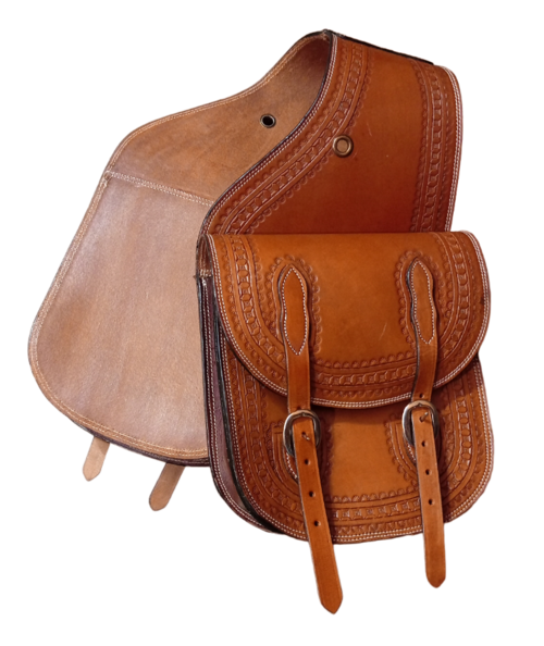 Bolso de sillín de cuero genuino estilo occidental con grabado de caballo