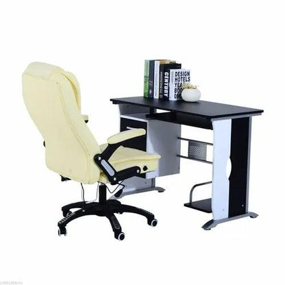 HOMCOM computer desk with CPU tray and shelves; cream office chair, black desk top with white legs