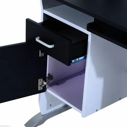 HOMCOM computer desk with black top and white cabinet, small black drawer, CPU tray, purple interior
