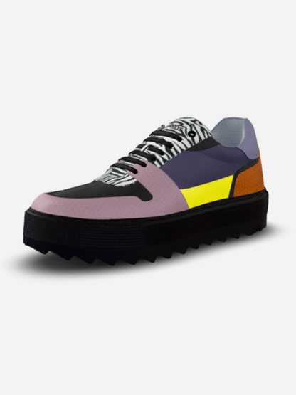 Vegan sneakers BYMANYC New York NOHO EDGE, unisex, multi-color panels with a chunky black platform sole.