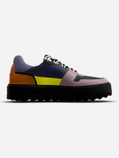 Vegan sneakers BYMANYC New York NOHO EDGE unisex, colorblocked with purple, pink, yellow accents and chunky black sole