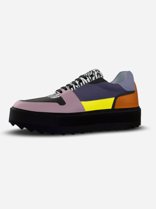 BYMANYC New York NOHO EDGE vegan sneakers, unisex, colorful pink, purple, yellow and orange with a black platform sole.