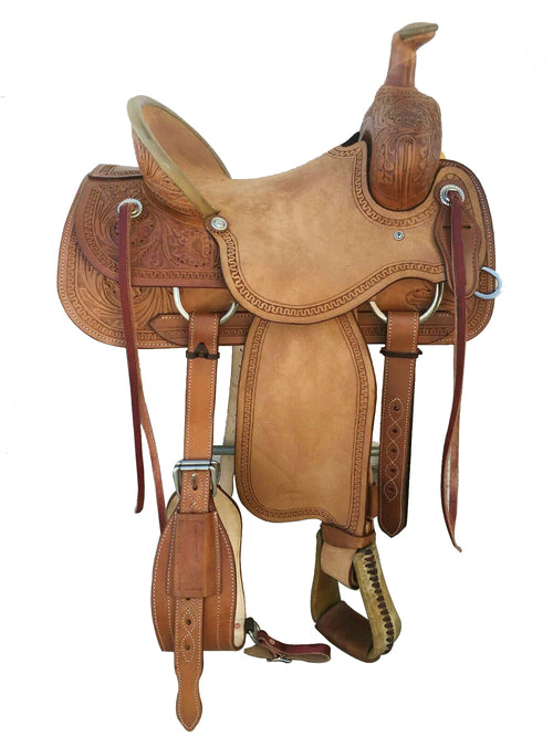 Western Brown Rough Out Leather Roper Ranch Saddle Size 10" to 13"