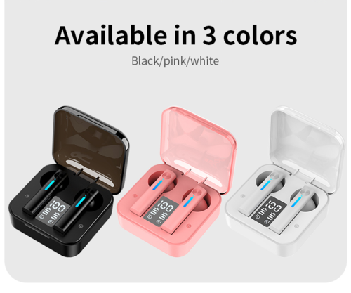 Bluetooth Earphones LED TWS with Microphone by PrimeCanada.Store in black, pink, and white (3-pack) with charging cases