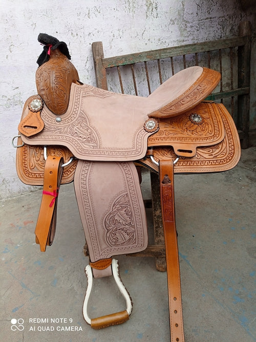 Silla de montar Western Roper de cuero sin pulir para niños de 10" a 13"