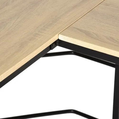 L-shaped computer desk with a wood tabletop and black metal frame, PrimeCanada.Store