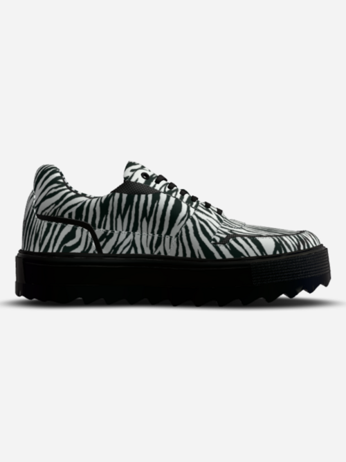 Ethical sneakers BYMANYC Harlem Glory, unisex zebra print with black chunky platform sole