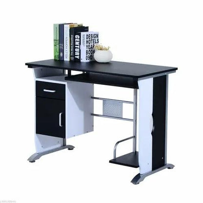 HOMCOM computer desk with CPU tray, black and white two-tone finish.