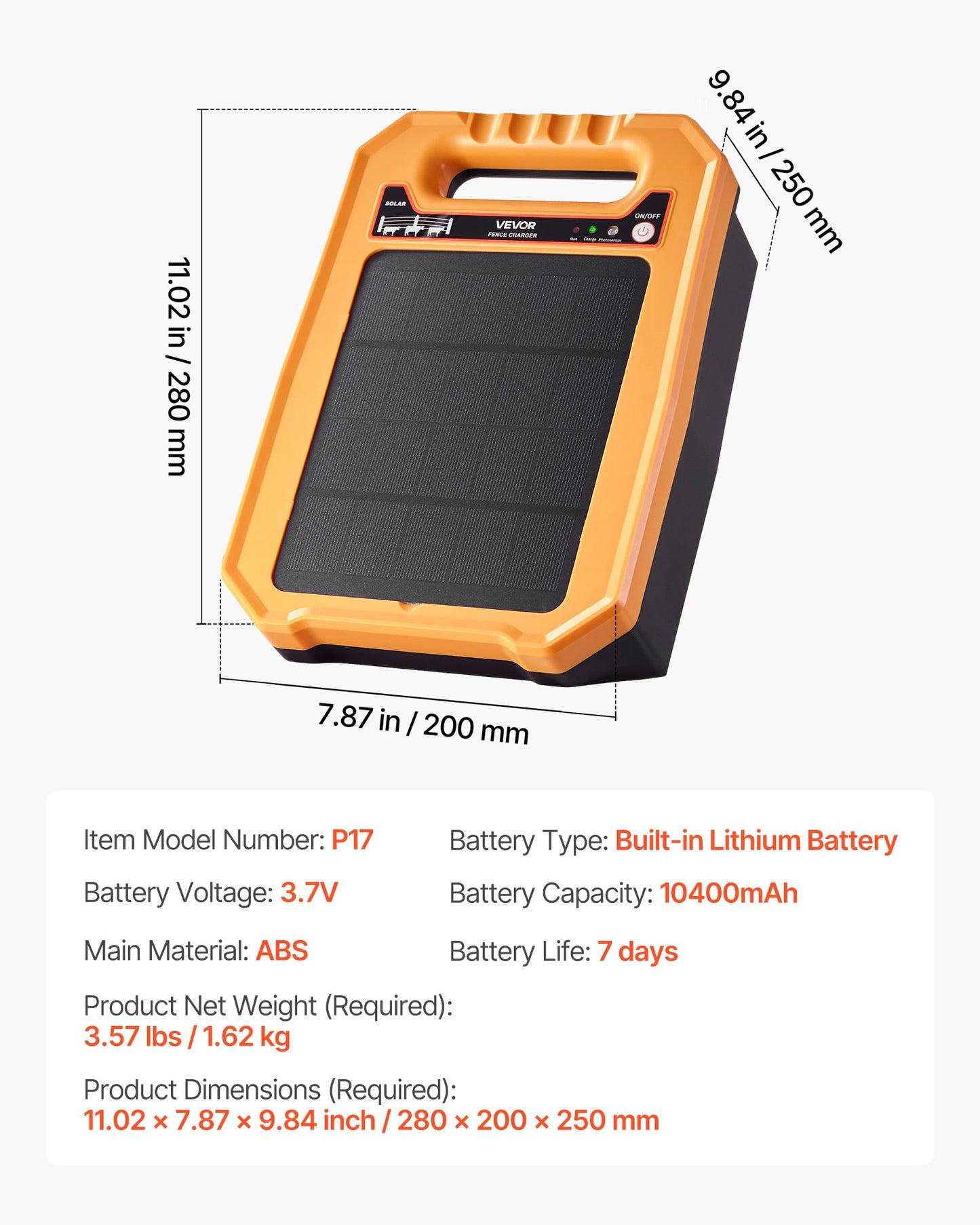 0.3J Solar Fence Charger 1.86 Miles Range Electric FenceEnergizer For Livestock