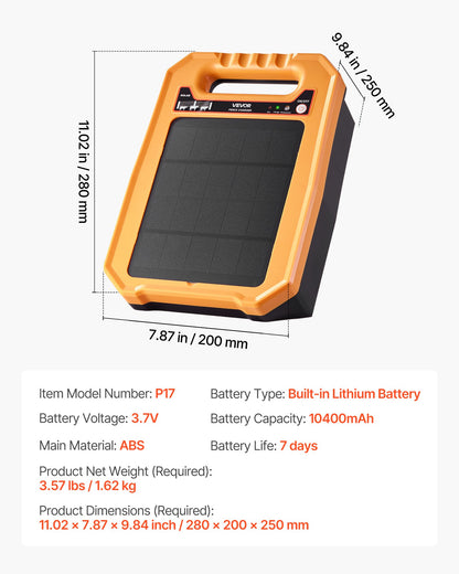0.3J Solar Fence Charger 1.86 Miles Range Electric FenceEnergizer For Livestock