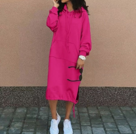 Sudadera larga casual con capucha, manga larga, bolsillo, cordón de ajuste, ropa de mujer