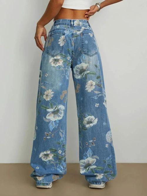 Printed Wide Leg Jeans by JeansDenim.Store